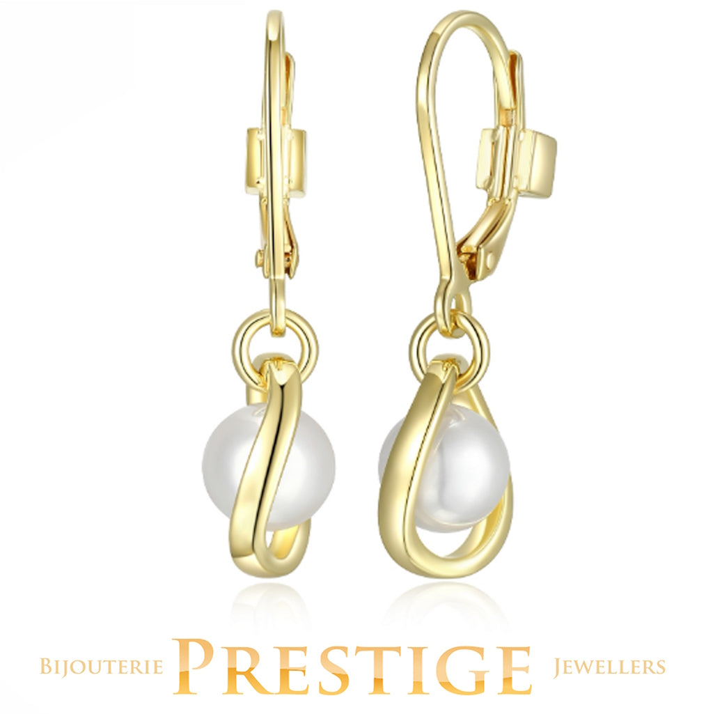 ELLE "LUNA" GOLD PLATED GENUINE WHITE PEARL DROP LEVER BACK EARRING