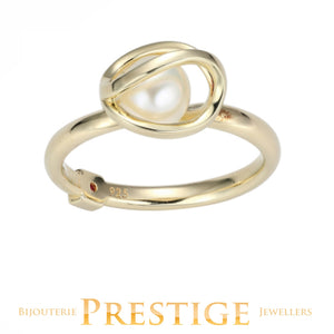 ELLE "LUNA" GOLD PLATED CAGE WITH GENUINE 6-6.5MM WHITE PEARL RING