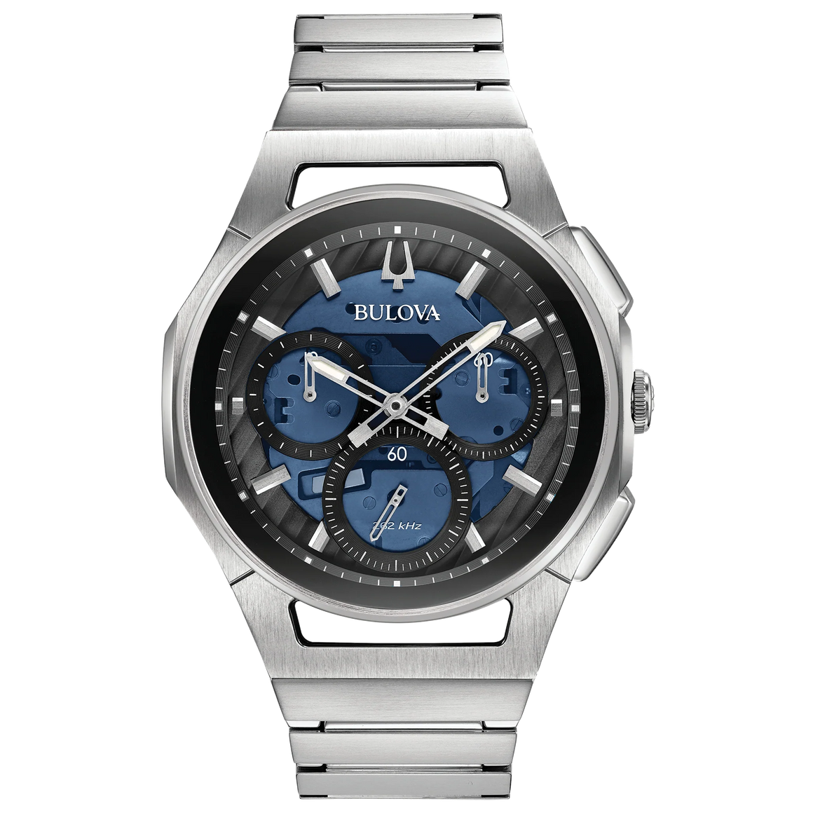 Bulova Mens Watch Curv Chrono Stainless Steel Black & Blue Face WR 30