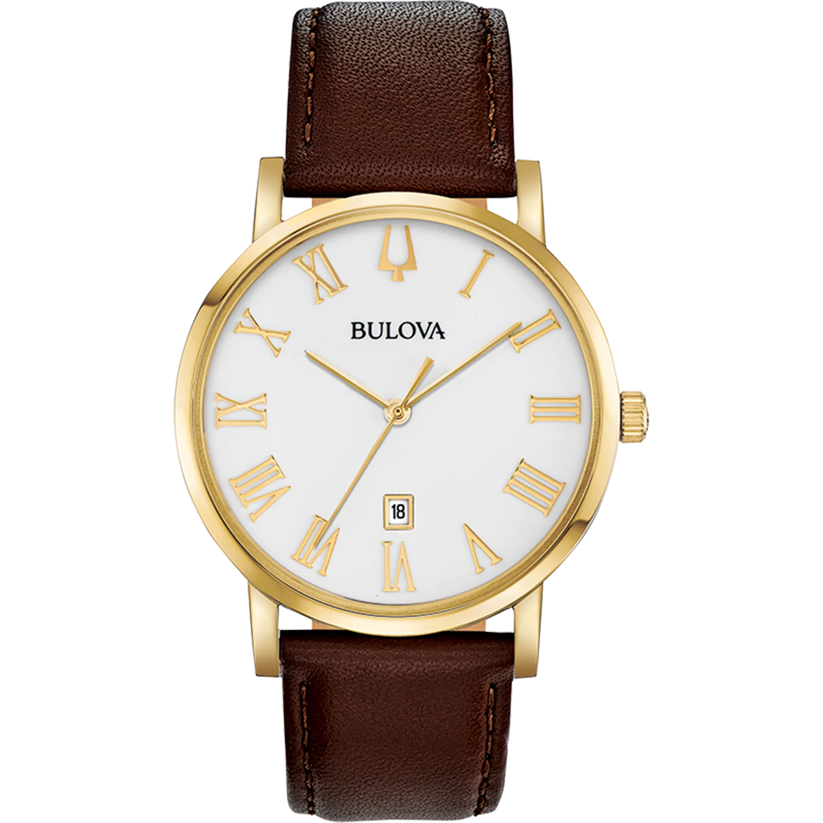 Bulova Mens American Clipper Stainless Steel GP Brown Leather Strap