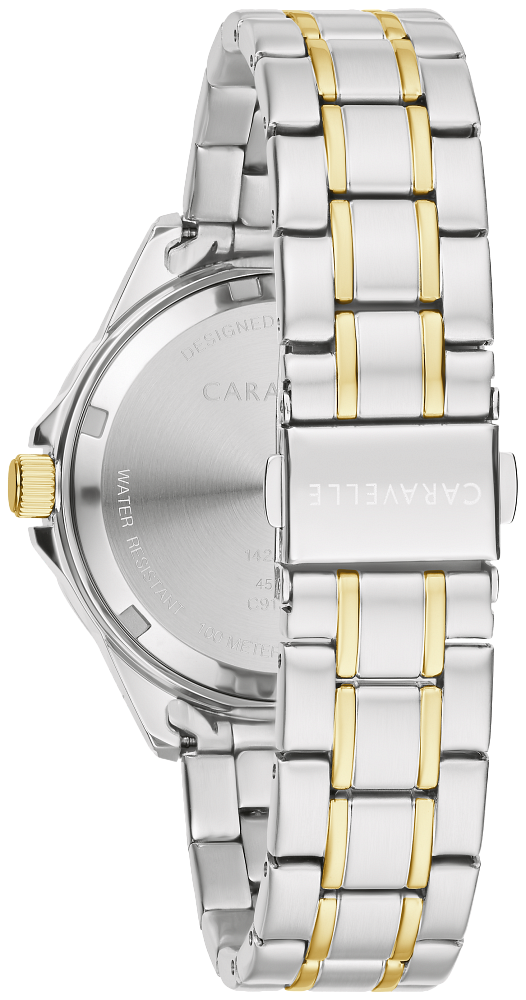 Bulova Ladies Caravelle Aqualuxx Two-Tone Stainless Steel Case, Two-Tone Stainless Steel Bracelet, Silver-White Dial, WR 100M