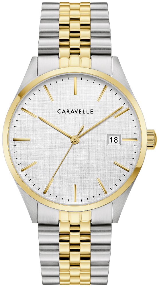 Bulova Mens Caravelle Classic Two-Tone Stainless Steel Case, Two-Tone Stainless Steel Bracelet, Silver-White Dial, WR 30M