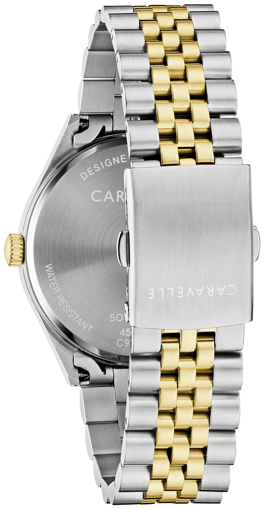 Bulova Mens Caravelle Classic Two-Tone Stainless Steel Case, Two-Tone Stainless Steel Bracelet, Silver-White Dial, WR 30M