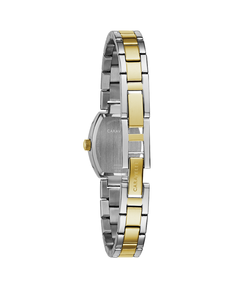 Bulova Ladies Caravelle Dress Two-Tone Stainless Steel Case, Two-Tone Stainless Steel Bracelet, White Mother of Pearl Dial, WR 30M