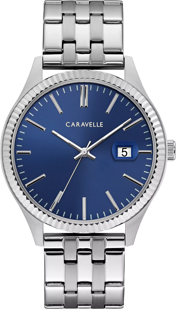 Bulova Mens Caravelle Dress Silver-Tone Stainless Steel Case, Silver-Tone Stainless Steel Bracelet, Blue Dial, WR 30M