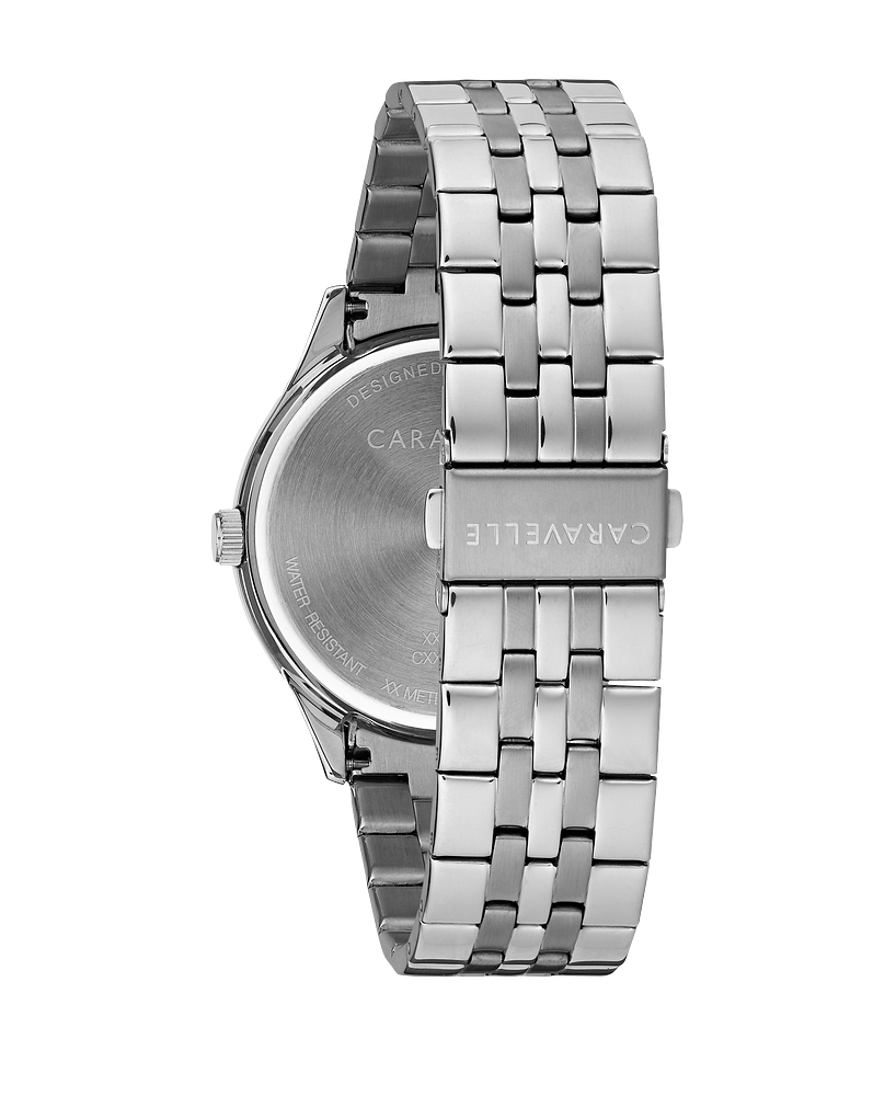 Bulova Mens Caravelle Dress Silver-Tone Stainless Steel Case, Silver-Tone Stainless Steel Bracelet, Black Dial, WR 30M