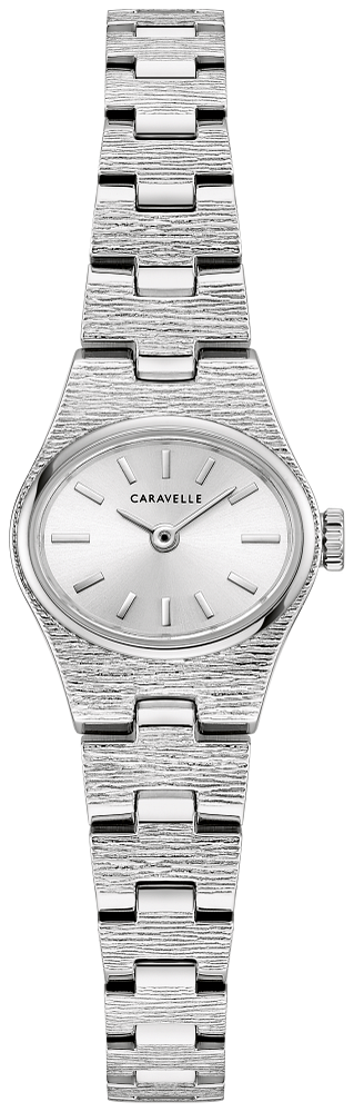 Bulova Ladies Caravelle Vintage Dress Silver-Tone Stainless Steel Case, Silver-Tone Stainless Steel Bracelet, Silver-White Dial, WR 30M