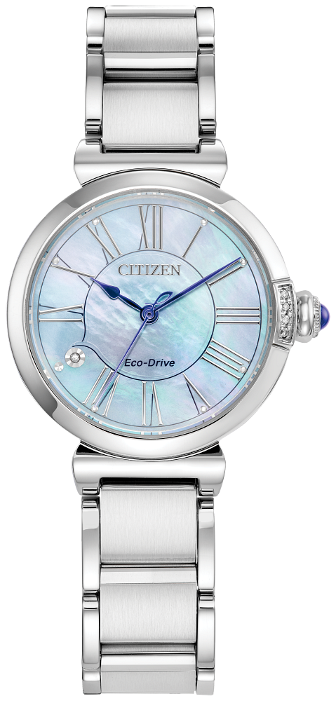 Citizen Ladies Eco-Drive Citizen L Mae Dress/Classic Silver-Tone Stainless Steel Case, Silver-Tone Stainless Steel Bracelet, Light Blue Mother of Pearl Dial, WR 50M