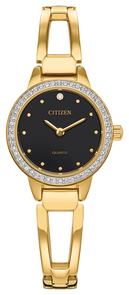 Citizen Ladies Quartz Gold-Tone Stainless Steel Case, Gold-Tone Stainless Steel Bangle, Black Dial, WR 30M