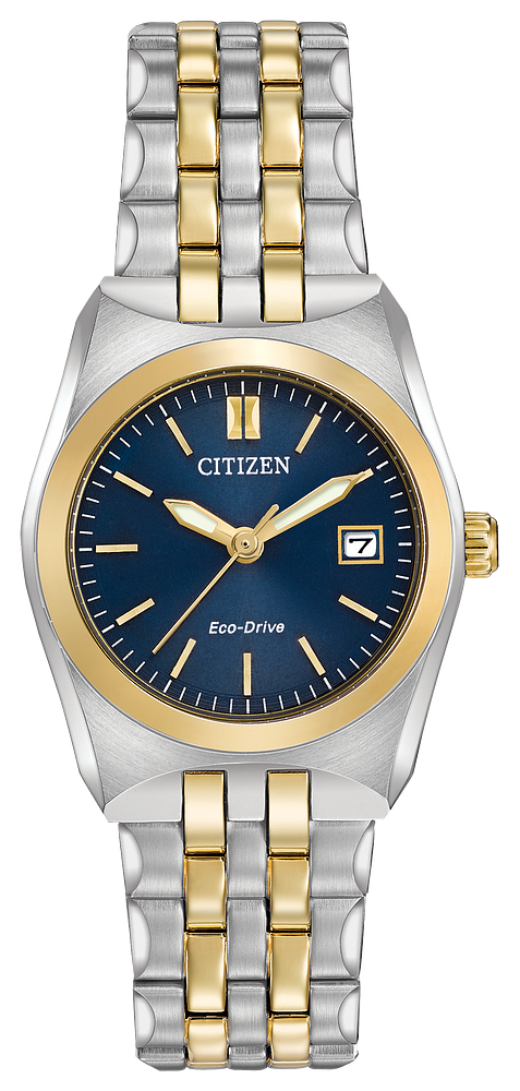 Citizen Ladies Eco-Drive Corso Dress/Classic Two-Tone Stainless Steel Case, Two-Tone Stainless Steel Bracelet, Blue Dial, WR 100M