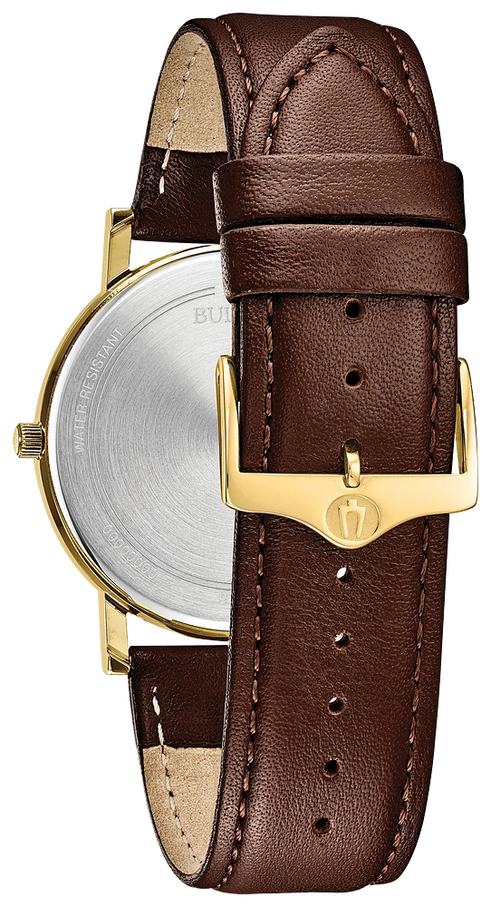 Bulova Mens American Clipper Stainless Steel GP Brown Leather Strap