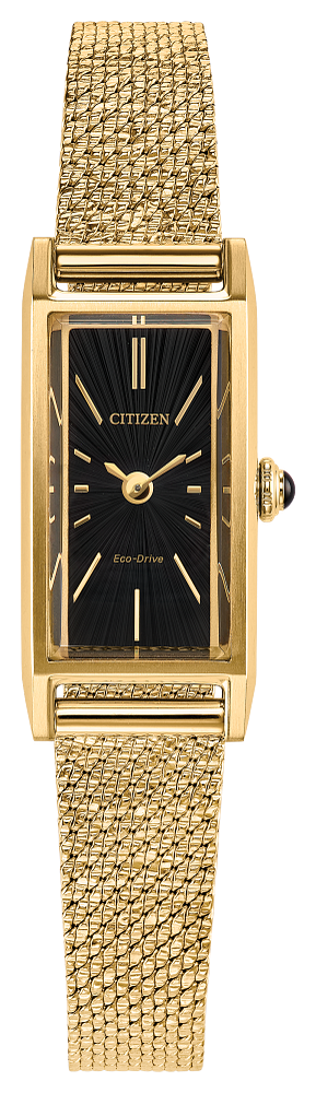 Citizen Ladies Eco-Drive Fio Dress/Classic Gold-Tone Stainless Steel Case, Gold-Tone Stainless Steel Bracelet, Black Dial, WR 30M