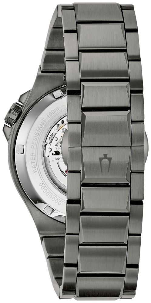 Bulova Mens Automatic Maquina Gray Stainless Steel Case, Gray Stainless Steel Bracelet, Black Dial, WR 100M