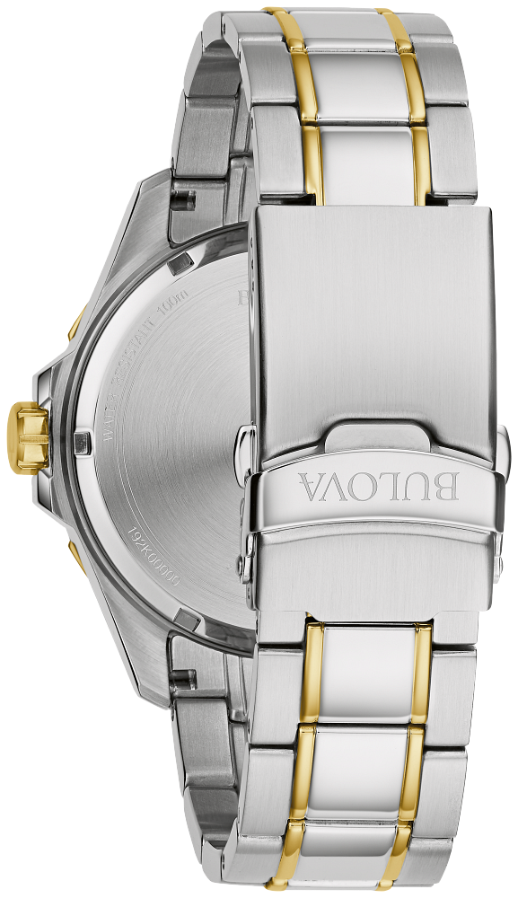 Bulova Mens Marine Star Series B Two-Tone Stainless Steel Case, Two-Tone Stainless Steel Bracelet, Blue Dial, WR 100M