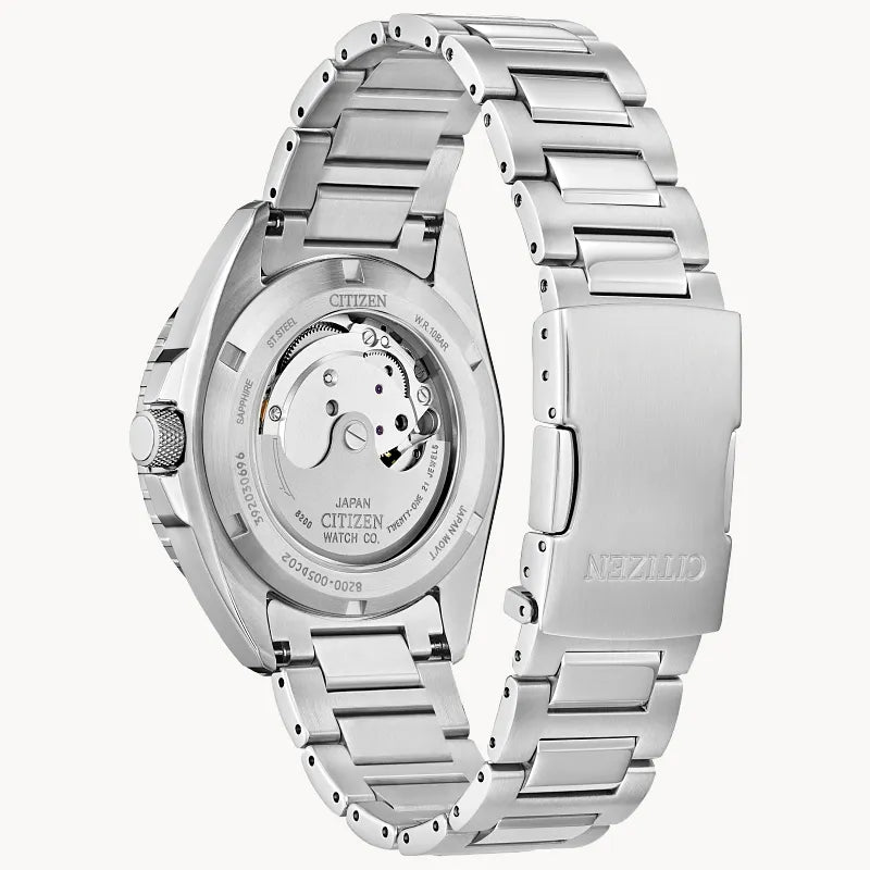 Citizen Mens Automatic Sport AUTO Silver-Tone Stainless Steel Case, Silver-Tone Stainless Steel Bracelet, Black Dial, WR 100M