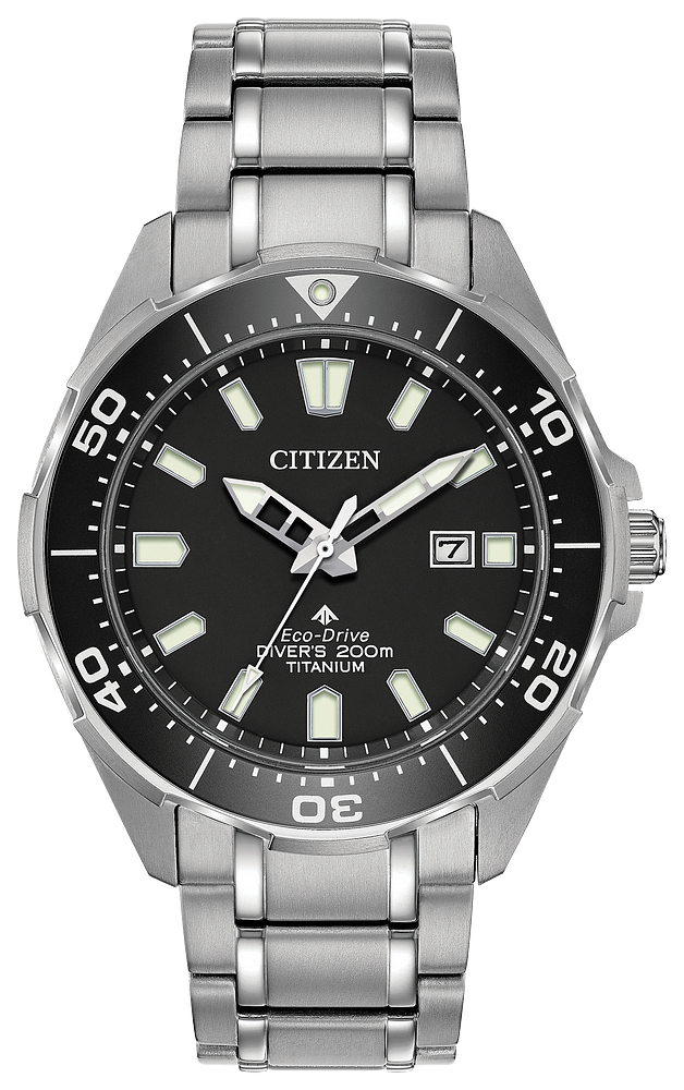 Citizen Mens Eco-Drive Promaster Dive - Dive 3 Silver-Tone Super Titanium Case, Silver-Tone Super Titanium Bracelet, Black Dial, WR 200M