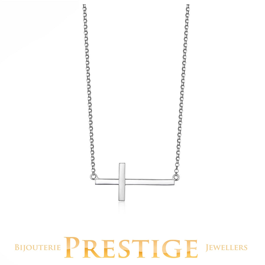 ELLE 925 Devotion Sideway Cross Necklace 16+2