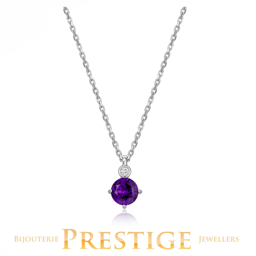 ELLE "BIRTHSTONE" FEB RHODIUM PLATED GENUINE 6MM ROUND AMETHYST