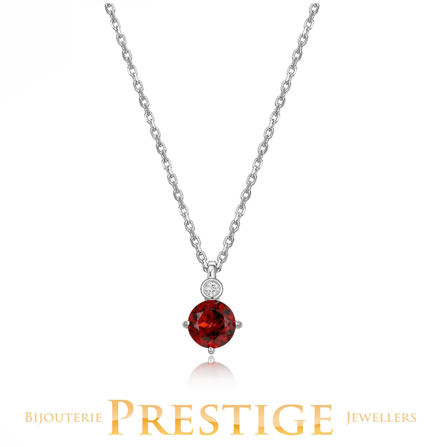 ELLE "BIRTHSTONE" JAN RHODIUM PLATED GENUINE 6MM ROUND GARNET