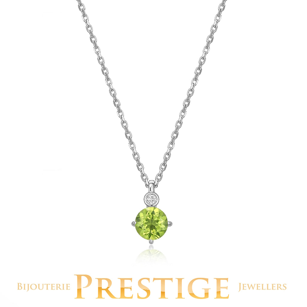 ELLE "Birthstone" Aug Rhodium Plated Genuine 6mm Round Peridot