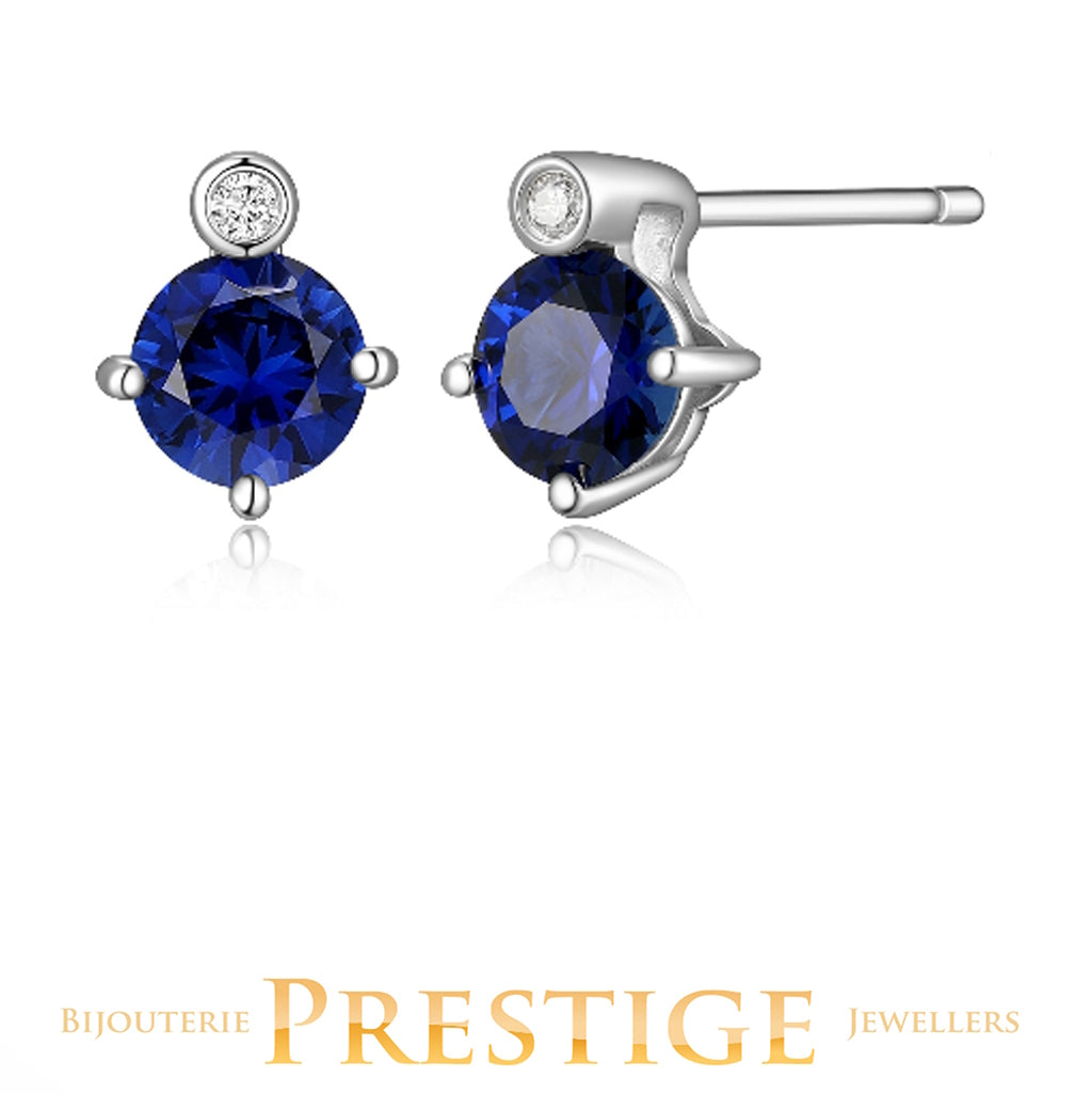 ELLE "Birthstone" Sep Rhodium Plated Created 5mm Round Sapphire