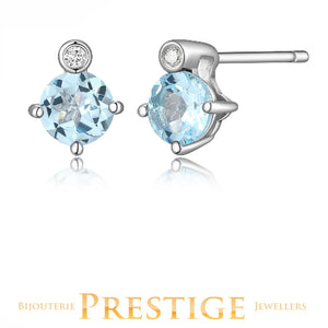 ELLE "BIRTHSTONE" MAR RHODIUM PLATED GENUINE ROUND BLUE TOPAZ