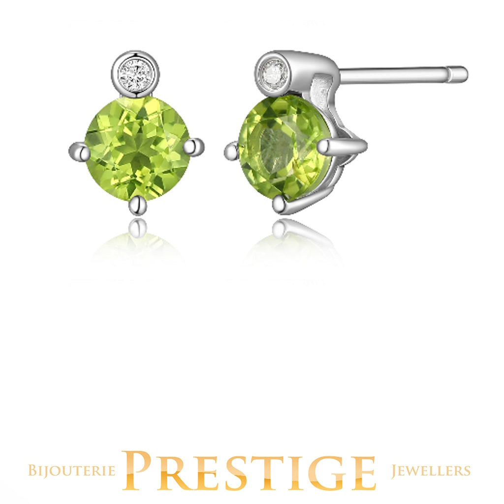 ELLE "Birthstone" Aug Rhodium Plated Genuine 5mm Round Peridot