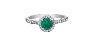 Ladies 10KT White Gold Emerald &  Diamond Ring 38=0.26CT