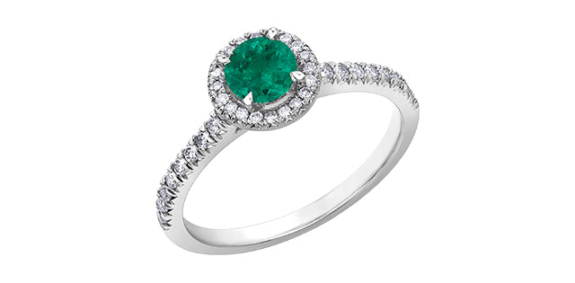 Ladies 10KT White Gold Emerald &  Diamond Ring 38=0.26CT