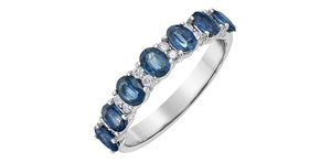 Blue Sapphire & Diamond Band 10 Karat Gold