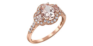 Ladies Morganite & Diamond Ring 10KTR 8x6 4x3 30=0.215CT