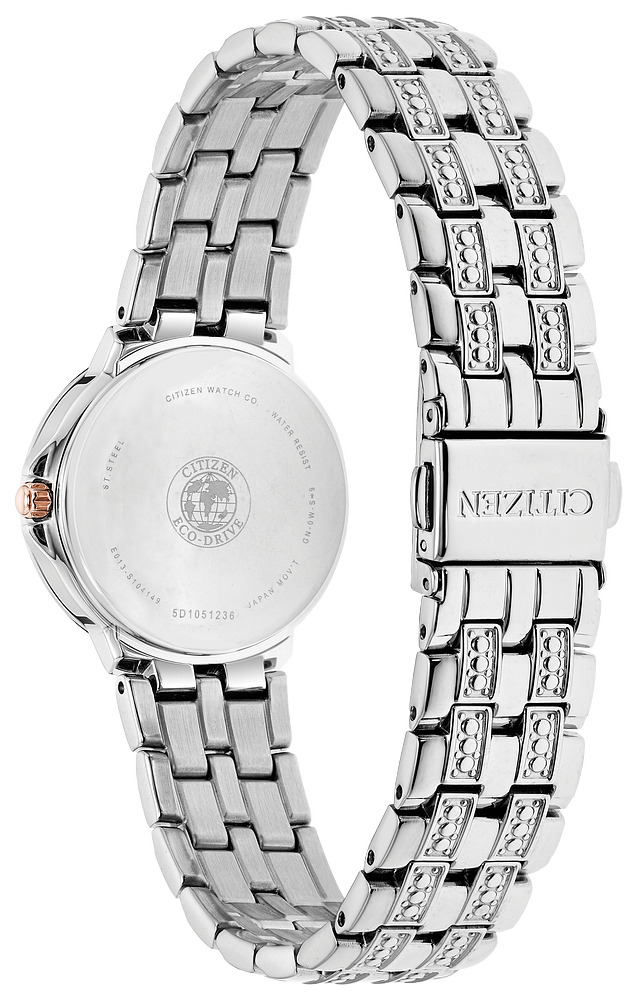Citizen Ladies Eco-Drive Silhouette Crystal Dress/Classic Silver-Tone Stainless Steel Case, Silver-Tone Stainless Steel Bracelet, Silver-Tone Dial, WR 30M