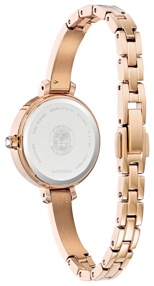 Citizen Ladies Eco-Drive Silhouette Crystal Dress/Classic Pink Gold-Tone Stainless Steel Case, Pink Gold-Tone Stainless Steel Bracelet, White Dial, WR 50M
