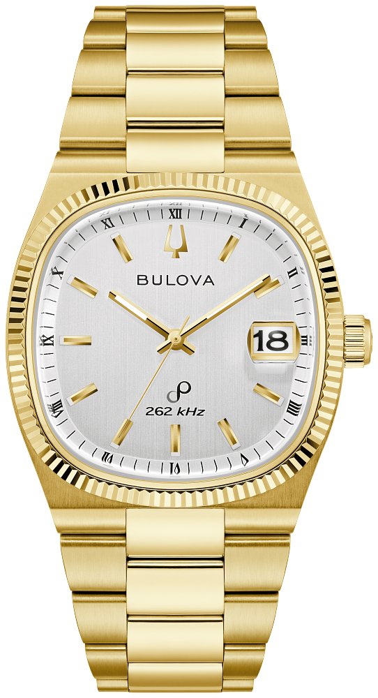 Bulova Mens Super Seville Gold-Tone Stainless Steel Case, Gold-Tone Stainless Steel Bracelet, Silver-White Dial, WR 30M