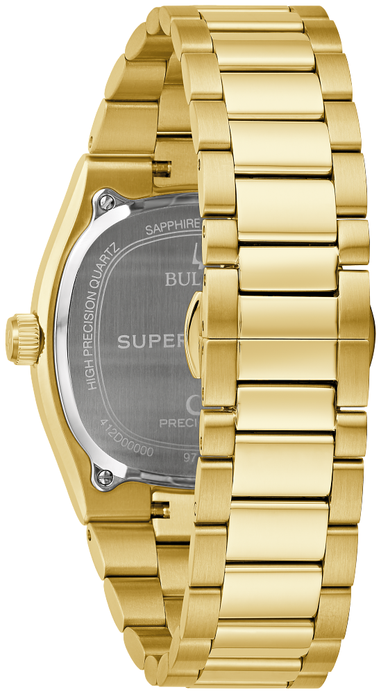 Bulova Mens Super Seville Gold-Tone Stainless Steel Case, Gold-Tone Stainless Steel Bracelet, Silver-White Dial, WR 30M