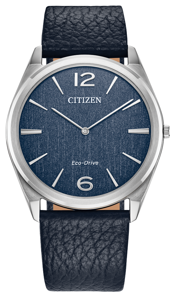 Citizen Unisex Eco-Drive Suratto Dress/Classic Silver-Tone Stainless Steel Case, Blue Leather Strap, Blue Dial, WR 30M