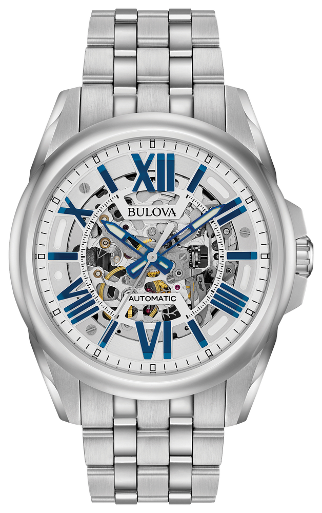 Bulova Mens Sutton Silver-Tone Stainless Steel Case, Silver-Tone Stainless Steel Bracelet, Silver-White Dial, WR 100M