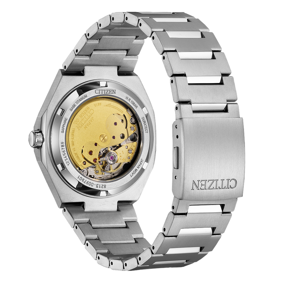 Citizen Mens Automatic Zenshin AUTO Silver-Tone Super Titanium Case, Silver-Tone Super Titanium Bracelet, Aqua Dial, WR 100M