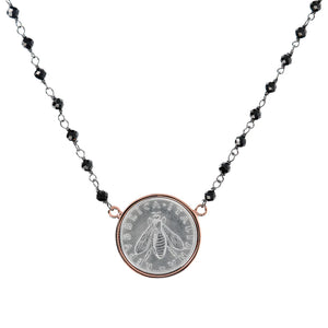 Bronzallure Black Spinel & Coin Necklace