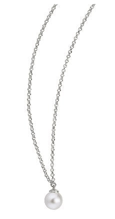 Sterling Silver Rhodium Plated Genuine White Pearl Necklace 16" with 2" extender.  Stone size: 8-8.5(mm)