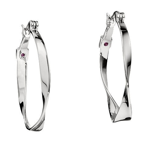 Sterling Silver Rhodium Plated Twisted 30mm Hoop Earring